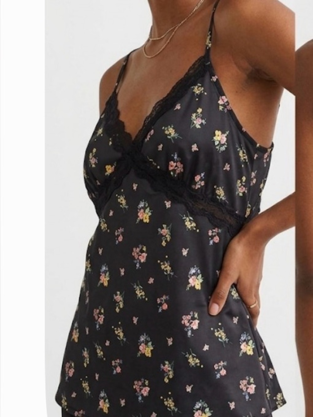 H&M Black Floral Lace-Trim Cami